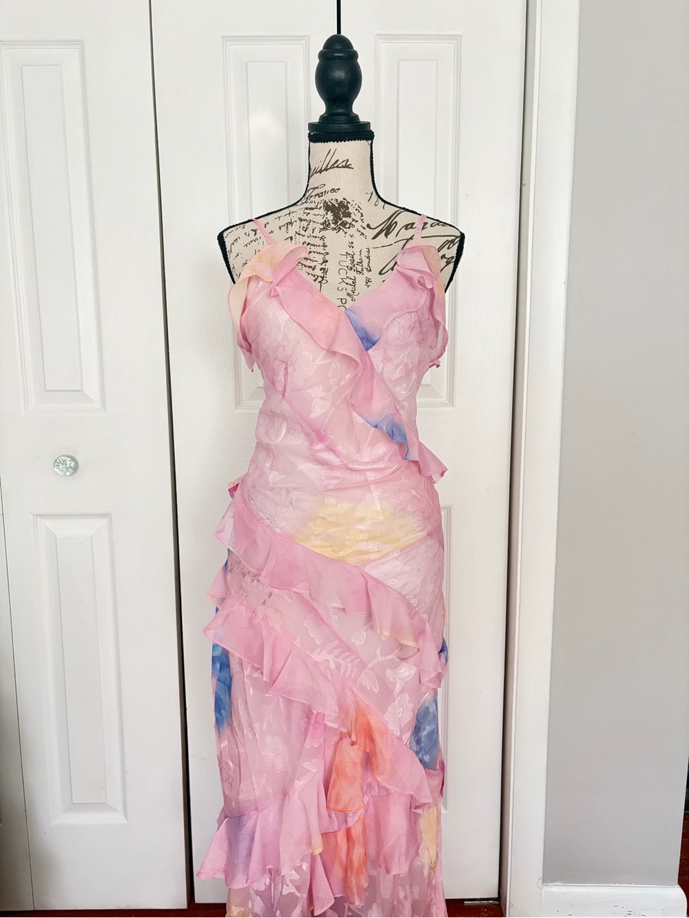 Pink Ruffle Tiered floor length Maxi Dress